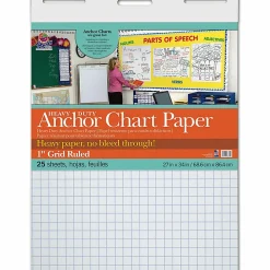 PaconĀ® Heavy Duty Anchor Chart Paper, 27" x 34", Grid Ruled, 25 Sheets, White, 4 Packs