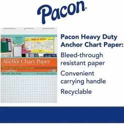 Pacon® Heavy Duty Anchor Chart Paper, 27" x 34", Grid Ruled, 25 Sheets, White, 4 Packs