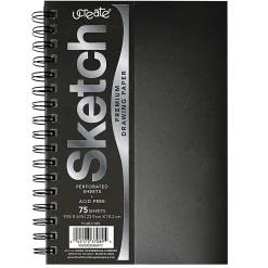 Pacon® UCreate Poly Cover Sketch Books, 6" x 9", 75 Sheets, Black, Pack Of 3 Books