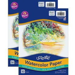 Pacon® UCreate Watercolor Paper, 9" x 12", White, 50 Sheets Per Pack, Case Of 2 Packs