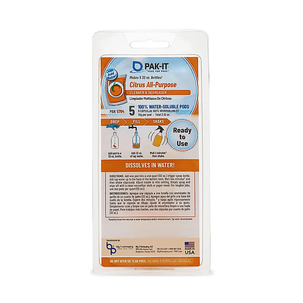 PAK-IT® All-Purpose Cleaner Packet, Citrus Scent, Pack Of 5