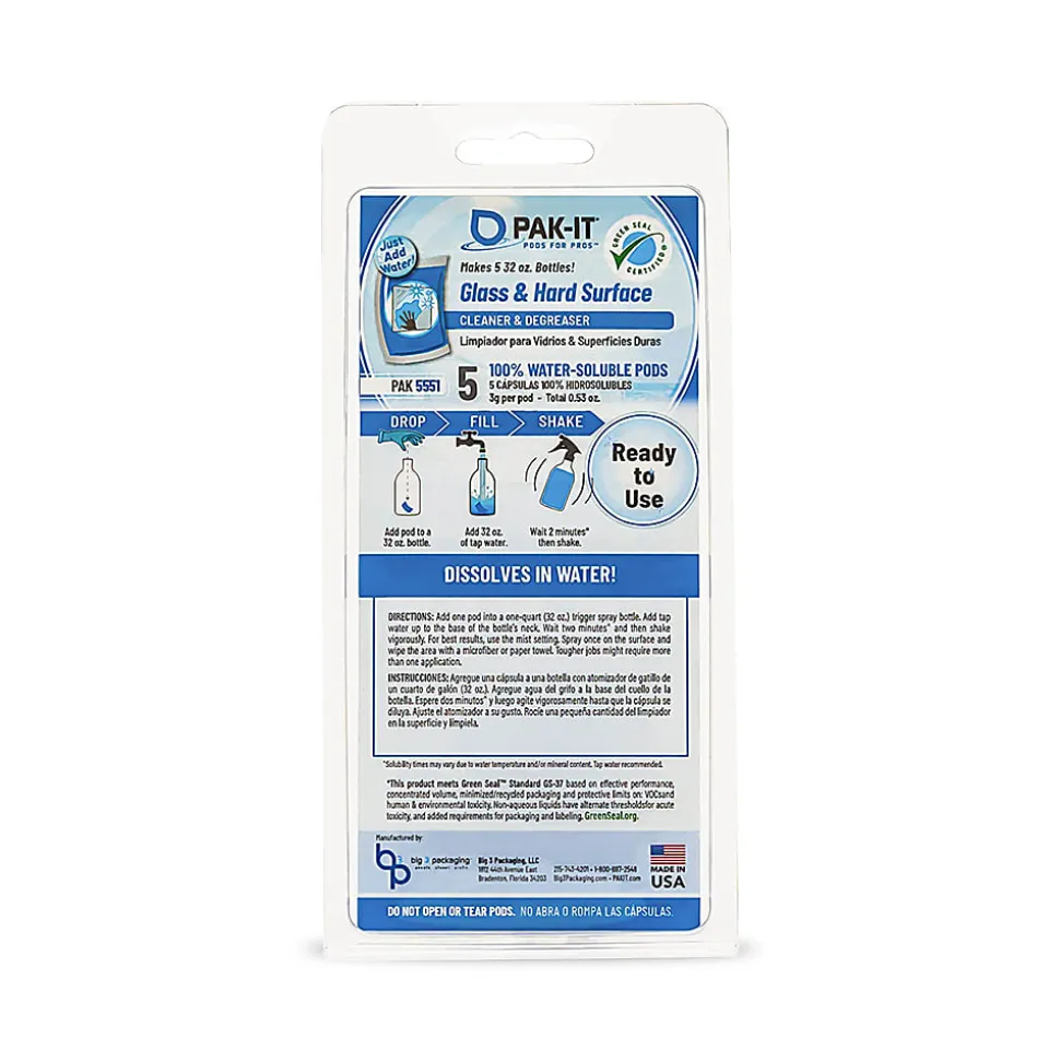 PAK-IT® Glass And Hard-Surface Cleaner, Pleasant Scent, Pack Of 5