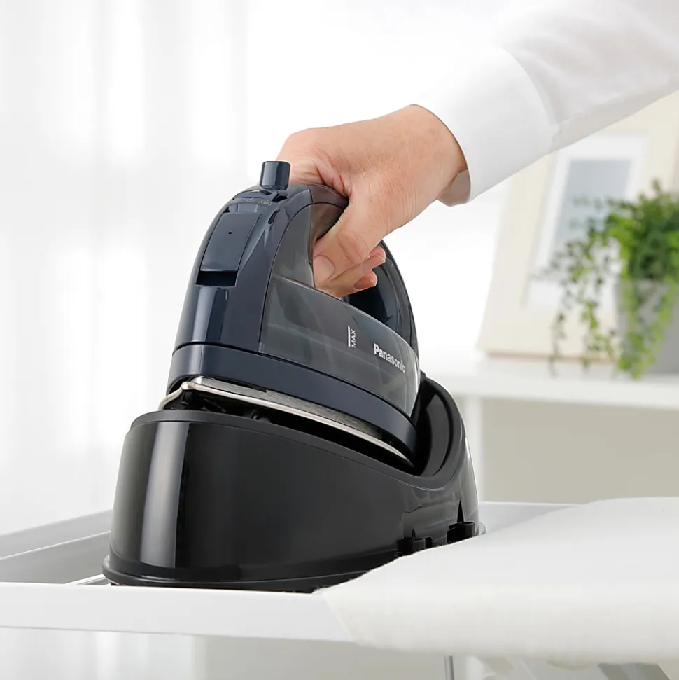 Panasonic® Cordless Dry & Steam Iron With Wide Stainless-Steel Soleplate, Power Heating Base And Retractable Cord, Black