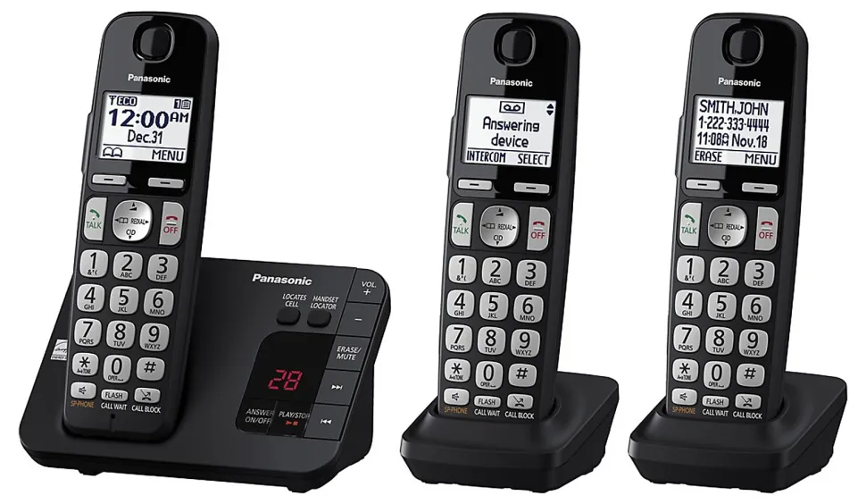 Panasonic® DECT 6.0 Expandable 3-Handset Digital Cordless Phone System With Digital Answering Machine, KX-TGE433B