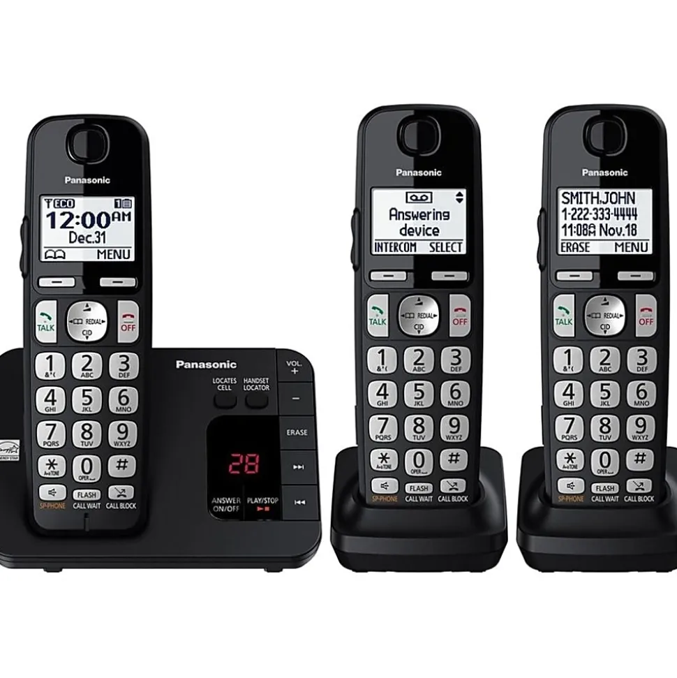 Panasonic® DECT 6.0 Expandable 3-Handset Digital Cordless Phone System With Digital Answering Machine, KX-TGE433B