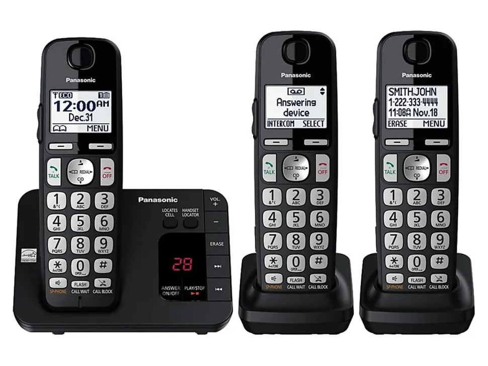 Panasonic® DECT 6.0 Expandable 3-Handset Digital Cordless Phone System With Digital Answering Machine, KX-TGE433B
