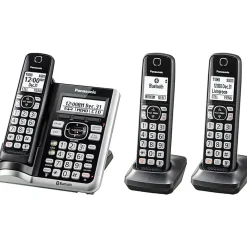 Panasonic® Link2Cell DECT 6.0 Cordless Telephone With Answering Machine And Dual Keypad, 3 Handsets, KX-TGF573S