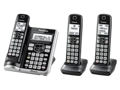 Panasonic® Link2Cell DECT 6.0 Cordless Telephone With Answering Machine And Dual Keypad, 3 Handsets, KX-TGF573S