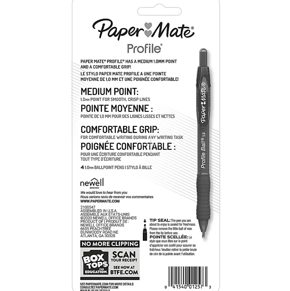 Paper Mate Ballpoint Pen, Profile Retractable Pen, Medium Point (1.0mm), Black, 4 Count