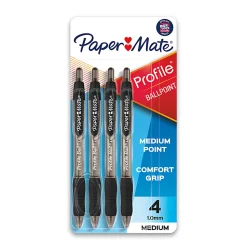 Paper Mate Ballpoint Pen, Profile Retractable Pen, Medium Point (1.0mm), Black, 4 Count