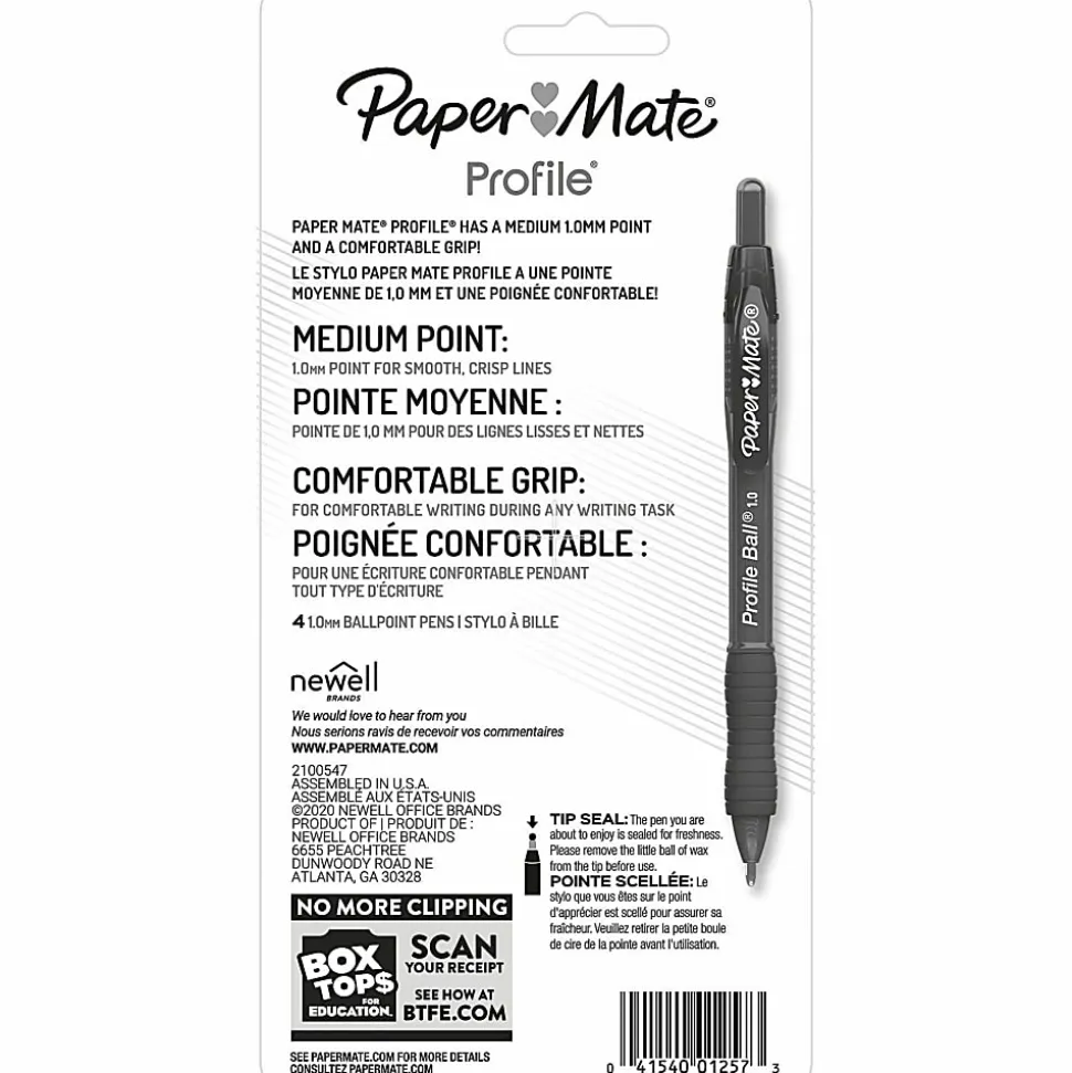 Paper Mate Ballpoint Pen, Profile Retractable Pen, Medium Point (1.0mm), Black, 4 Count