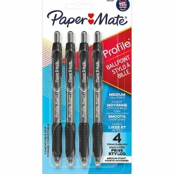 Paper Mate Ballpoint Pen, Profile Retractable Pen, Medium Point (1.0mm), Black, 4 Count