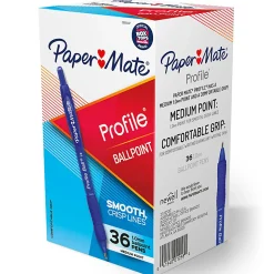 Paper Mate Ballpoint Pen, Profile Retractable Pen, Medium Point (1.0mm), Blue, 36 Count