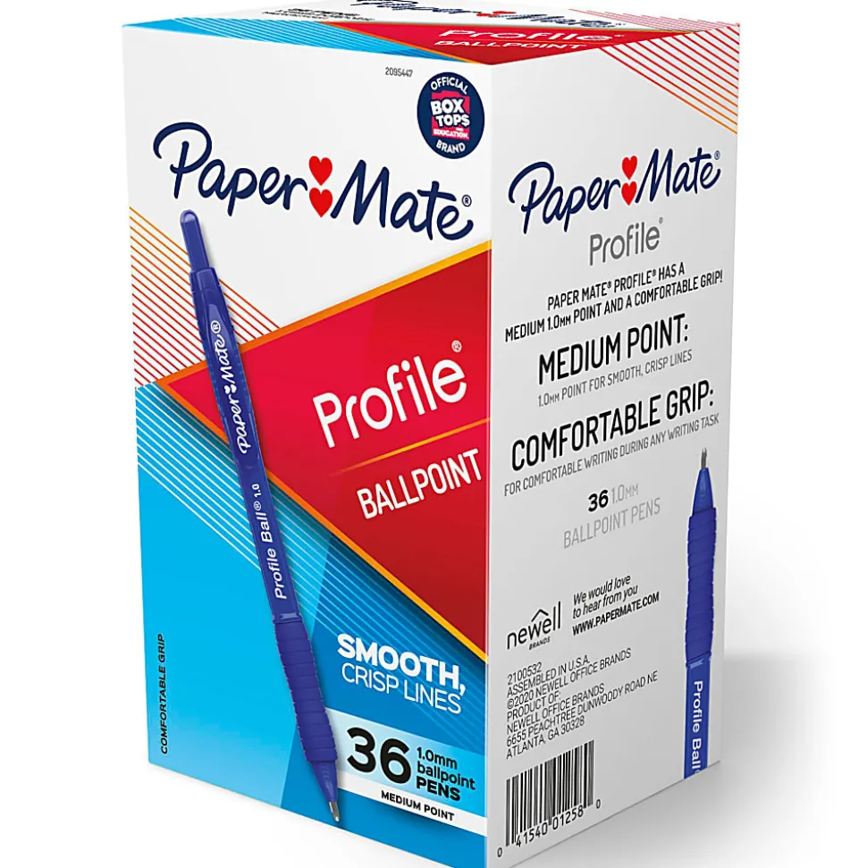 Paper Mate Ballpoint Pen, Profile Retractable Pen, Medium Point (1.0mm), Blue, 36 Count