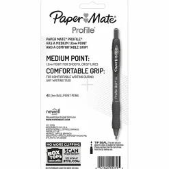 Paper Mate Ballpoint Pen, Profile Retractable Pen, Medium Point (1.0mm), Assorted, 4 Count