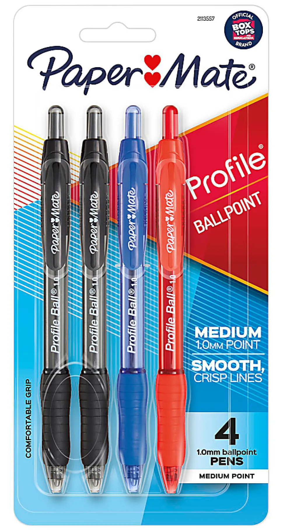 Paper Mate Ballpoint Pen, Profile Retractable Pen, Medium Point (1.0mm), Assorted, 4 Count