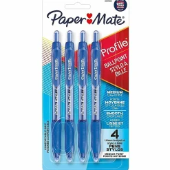 Paper Mate Ballpoint Pen, Profile Retractable Pen, Medium Point (1.0mm), Blue, 4 Count