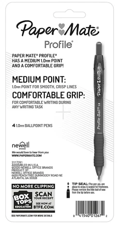 Paper Mate Ballpoint Pen, Profile Retractable Pen, Medium Point (1.0mm), Blue, 4 Count