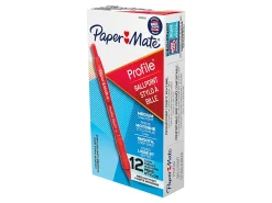 Paper Mate Ballpoint Pen, Profile Retractable Pen, Medium Point (1.0mm), Red, 12 Count