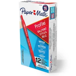 Paper Mate Ballpoint Pen, Profile Retractable Pen, Medium Point (1.0mm), Red, 12 Count