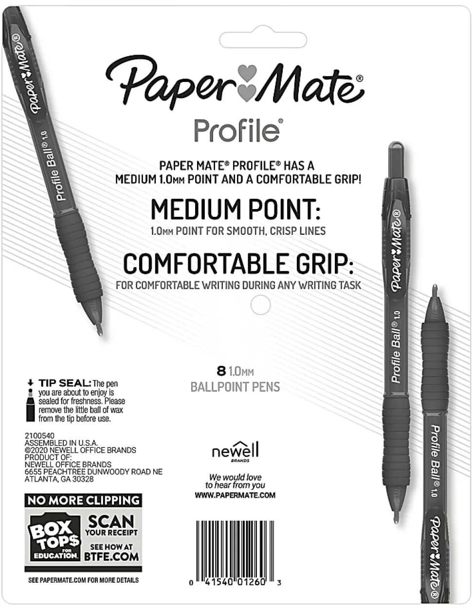 Paper Mate Ballpoint Pen, Profile Retractable Pen, Medium Point (1.0mm), Assorted, 8 Count