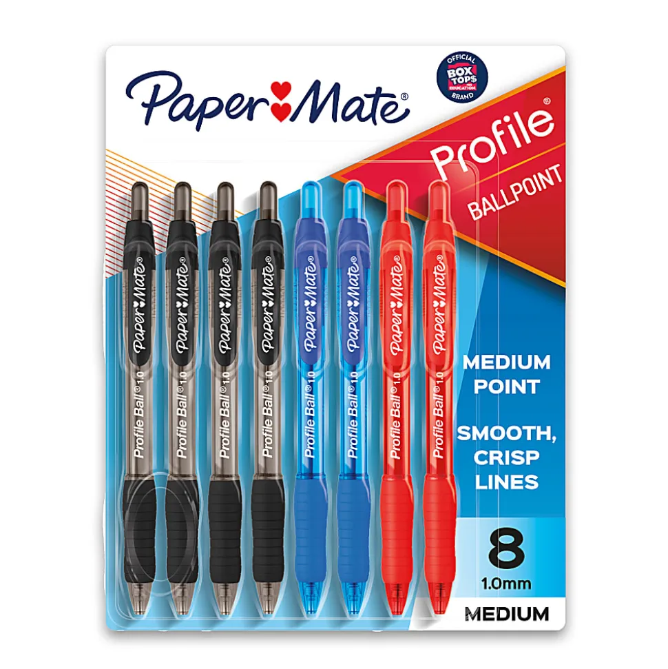 Paper Mate Ballpoint Pen, Profile Retractable Pen, Medium Point (1.0mm), Assorted, 8 Count