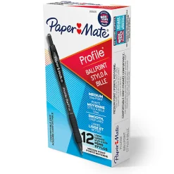 Paper Mate Ballpoint Pen, Profile Retractable Pen, Medium Point (1.0mm), Black, 12 Count