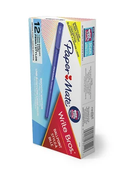 Paper MateĀ® Ballpoint Stick Pens, Medium Point, 1.0 mm, Blue Barrel, Blue Ink, Pack Of 12