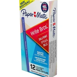 Paper Mate® Ballpoint Stick Pens, Medium Point, 1.0 mm, Blue Barrel, Blue Ink, Pack Of 12