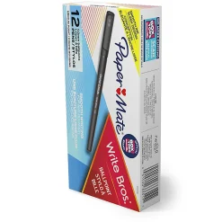 Paper MateĀ® Ballpoint Stick Pens, Medium Point, 1.0 mm, Black Barrel, Black Ink, Pack Of 12