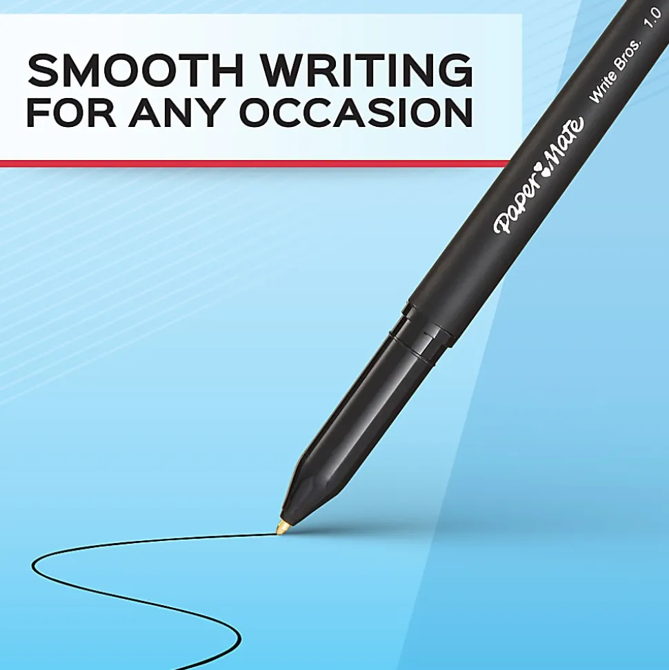 Paper Mate® Ballpoint Stick Pens, Medium Point, 1.0 mm, Black Barrel, Black Ink, Pack Of 12