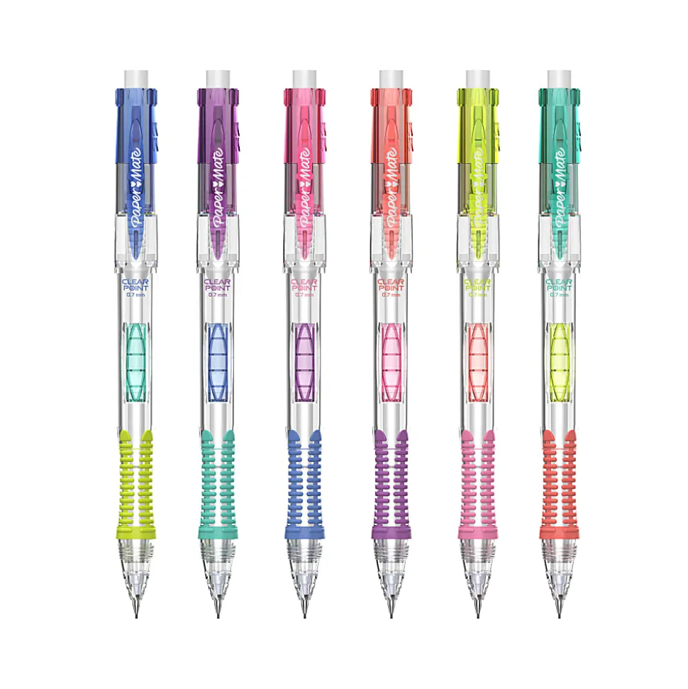 Paper Mate Clearpoint Mechanical Pencil, Break-Resistant, Color Block Edition, HB #2 Lead (0.7mm), 6 Count