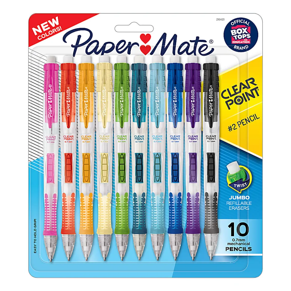 Paper Mate® Clearpoint® Mechanical Pencils, 0.7 mm, Assorted Barrel Colors, Pack Of 10 Pencils