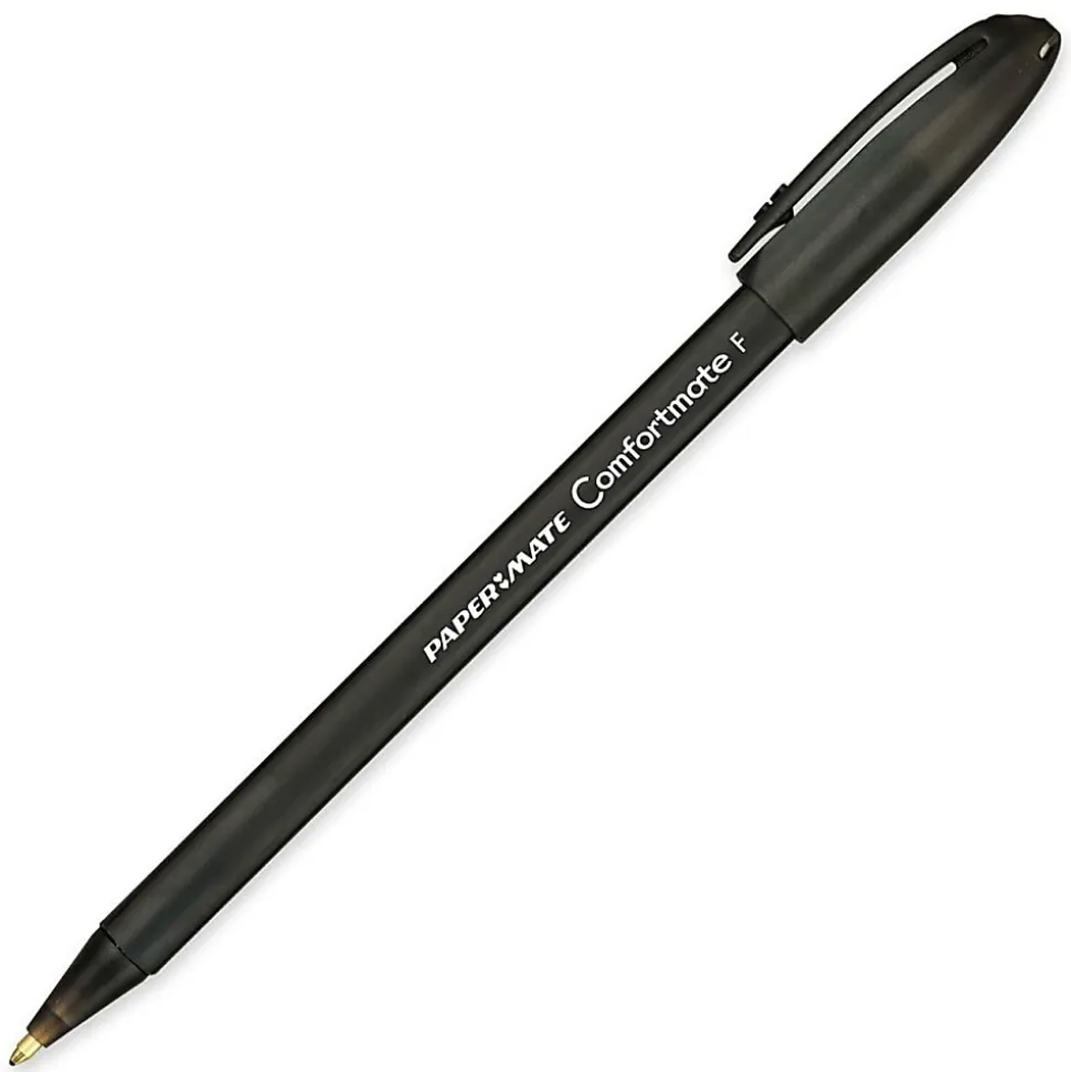 Paper Mate® Comfortmate™ Ultra Ballpoint Stick Pens, Fine Point, 0.8 mm, Black Barrel, Black Ink, Pack Of 12