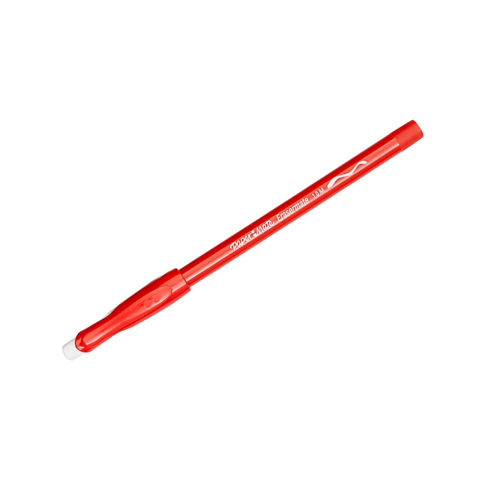 Paper Mate® EraserMate® Ballpoint Pens, Pack of 5, Medium Point, 1.0 mm, Red Barrel, Red Ink