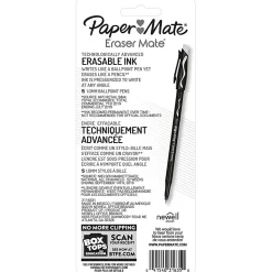 Paper Mate® EraserMate® Ballpoint Pens, Pack of 5, Medium Point, 1.0 mm, Black Barrel, Black Ink
