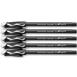 Paper Mate® EraserMate® Ballpoint Pens, Pack of 5, Medium Point, 1.0 mm, Black Barrel, Black Ink