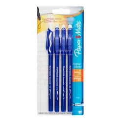 Paper Mate® EraserMate® Ballpoint Pens, Pack of 4, Medium Point, 1.0 mm, Blue Barrel, Blue Ink