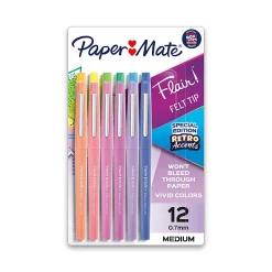Paper Mate® Flair® Felt Tip Pens, Medium Point, Assorted, Special Edition Retro Accents, 12 Pack