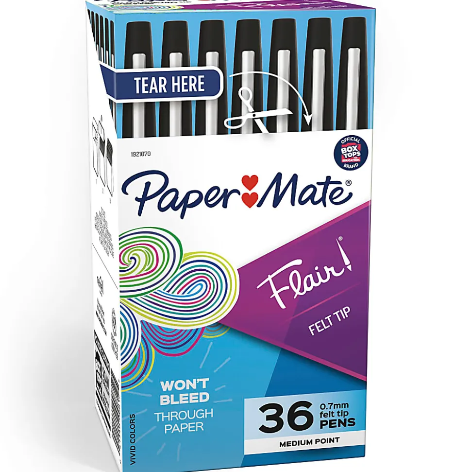 Paper Mate® Flair® Porous-Point Pens, Medium Point, 0.7 mm, Black Barrel, Black Ink, Pack Of 36 Pens