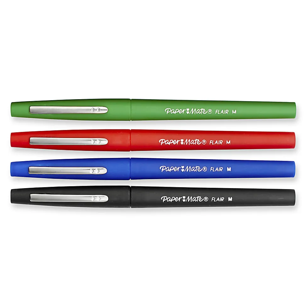 Paper Mate® Flair® Porous-Point Pens, Medium Point, 0.7 mm, Assorted Ink Colors, Pack Of 4 Pens