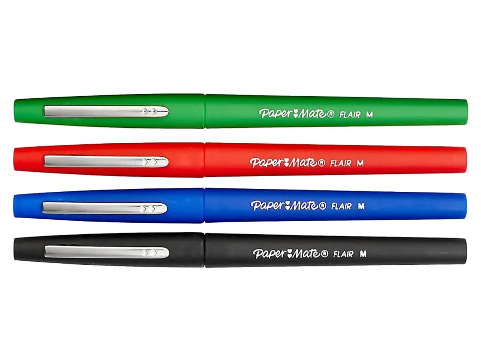 Paper Mate® Flair® Porous-Point Pens, Medium Point, 0.7 mm, Assorted Ink Colors, Pack Of 4 Pens