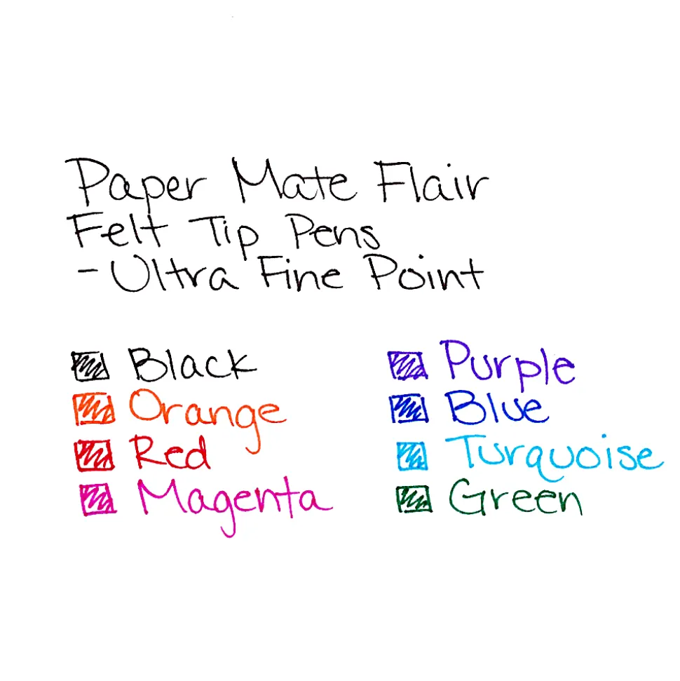 Paper Mate® Flair® Porous-Point Pens, Ultra Fine Point, 0.4 mm, Black Barrel, Black Ink, Pack Of 12
