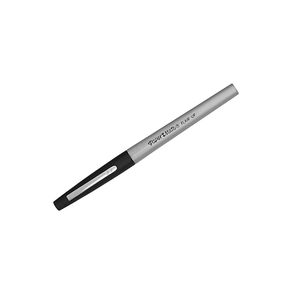 Paper Mate® Flair® Porous-Point Pens, Ultra Fine Point, 0.4 mm, Black Barrel, Black Ink, Pack Of 12