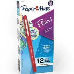 Paper Mate® Flair® Porous-Point Pens, Medium Point, 0.7 mm, Red Barrel, Red Ink, Pack Of 12