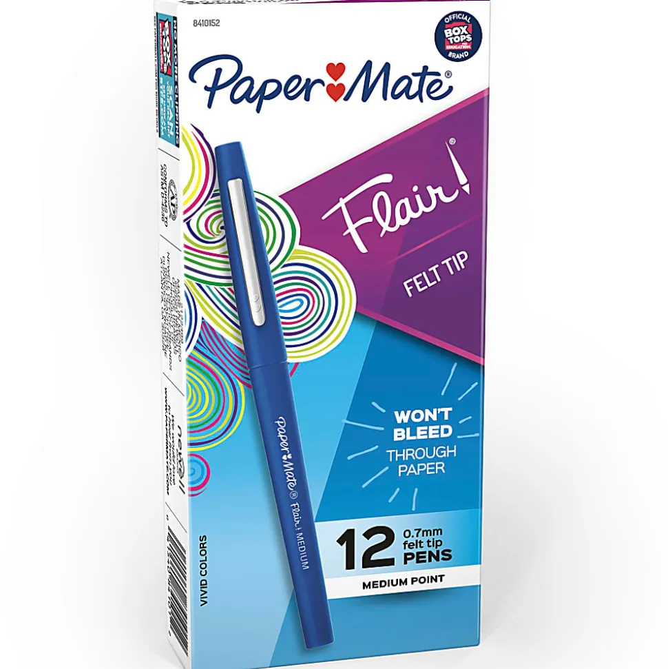 Paper Mate® Flair® Porous-Point Pens, Medium Point, 0.7 mm, Blue Barrel, Blue Ink, Pack Of 12