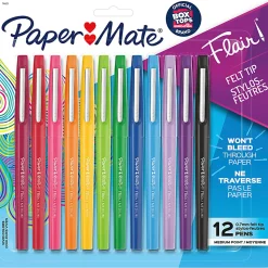 Paper Mate® Flair Porous-Point Pens, Medium Point, 0.7 mm, Assorted Ink Colors, Pack Of 12 Pens