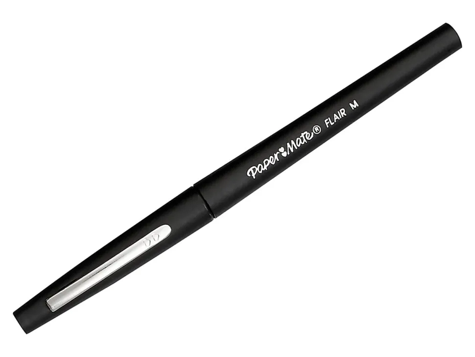 Paper Mate® Flair® Porous-Point Pens, Medium Point, 0.7 mm, Black Barrel, Black Ink, Pack Of 4
