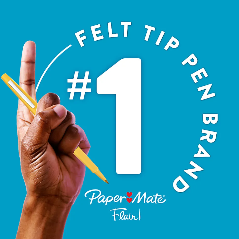 Paper Mate® Flair® Porous-Point Pens, Medium Point, 0.7 mm, Black Barrel, Black Ink, Pack Of 4