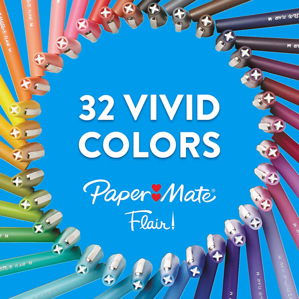 Paper Mate® Flair® Porous-Point Pens, Medium Point, 0.7 mm, Black Barrel, Black Ink, Pack Of 4